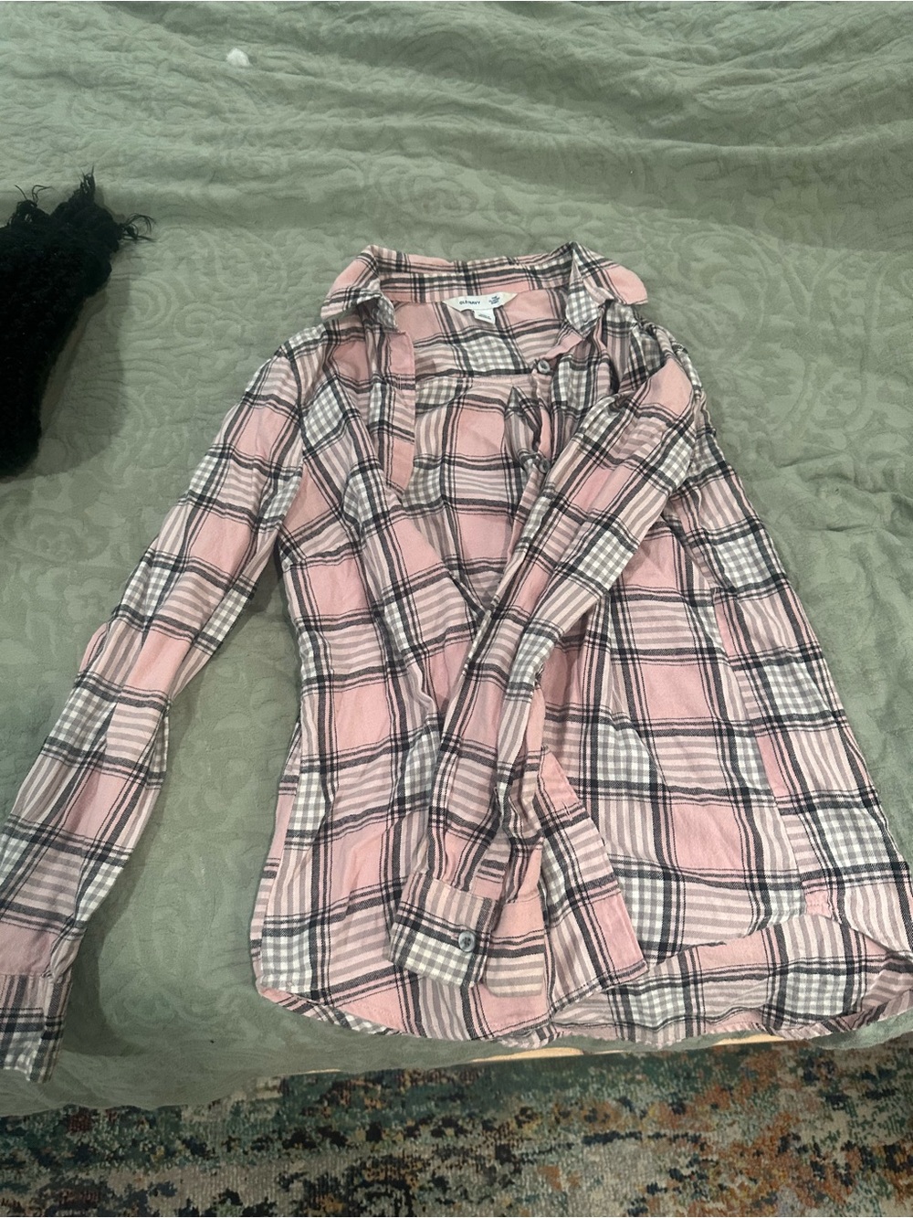 Old Navy Pink and Black Plaid Classic Shirt